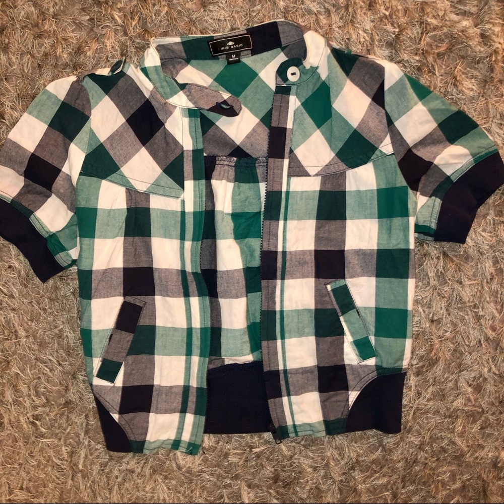 Preppy Y2K Plaid Zip Up Crop Tshirt